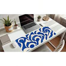 French KOKO Desk, Large Desk Pad Large Mouse Pad Cute Desk Accessories Home Office Essentials XL Desk Desk Pad Keyboard Mouse Desk Pads On Top Of Desks Computer Pink Floral Women Girls - Blue Waves - 查看 3