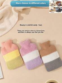 1pc Contrast Color Simple Hot Water Bottle, 1500ml Large Capacity Long-Lasting Warm, Comfortable Plush, Safe, Portable Heating Pad Suitable For Home, Sleep, Gift, Outdoor, Office, Study, Menstrual Cramps Relief, Autumn/Winter