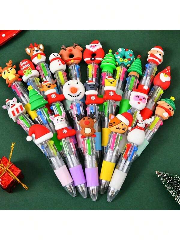 1/24pcs Mini Cartoon Ballpoint Pen Set - Student Learning Tool, Cute Santa Claus, Reindeer And Snowman Designs - Silicone Grip - Perfect For Office, Classroom Prizes, Party Gifts, Christmas Gifts