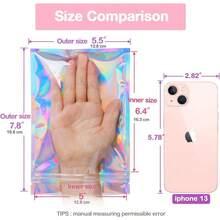 Smell Proof Bags And Resealable Foil Pouch Mylar Sample Bag Great For Party Favor Food Storage Holographic Color (50pcs6x9 Inch) - 50件-5.5x8英寸 - 查看 2