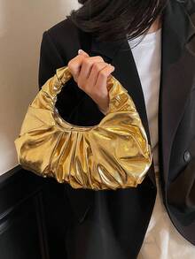 Ladies' Cloud Pleated Tote Bag, New Stylish Shoulder Crossbody Bag, Casual Handbag For Daily Use, Shopping, Travel - Gold - View 2