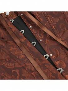 1 pieza Corset con parte superior corta de jacquard floral con volantes en el bajo y nudo en la cintura para mujer, prenda moldeadora