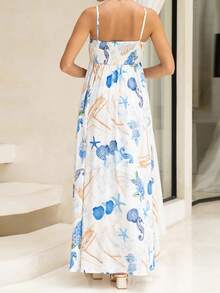 Summer Dresses For Women Boho Maxi Dress Shell Starfish Seahorse Print Slip Dress Sleeveless Backless Spaghetti Straps Tank Dress Casual Loose Fit Sundress For Cocktail Party Beach Vacation Clothes Daily Cami Dress Streetwear Aesthetic Clothes - Màu xanh lam - Xem 5