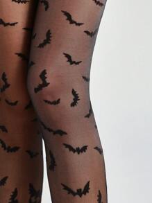 1 件女士万圣节蝙蝠提花连裤袜，节日版 - 黑色 - 查看 5