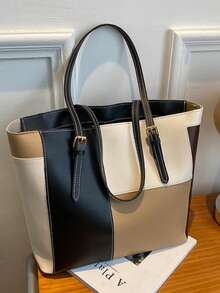 时尚大容量多口袋单肩托特包，休闲女士大包 32*12*28cm，可容纳笔记本电脑，简约时尚，适合休闲度假 - 彩色 - 查看 4