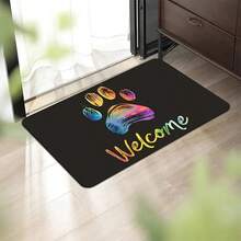1pc Colorful Paw Print Crystal Velvet Doormat, Non-Slip And Dirt-Resistant, Indoor Carpet