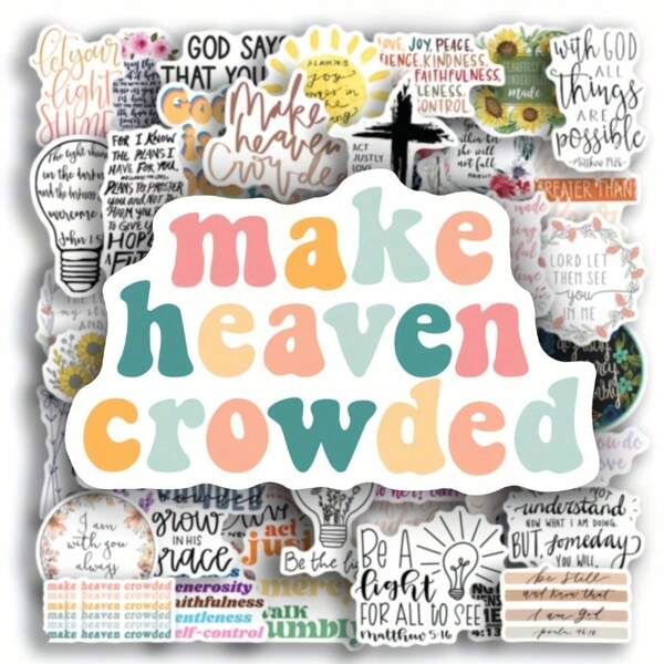 50pcs Inspirational Bible Verse Stickers, Jesus & Faith Themed Decals, Matte Finish, Single Use, Irregular Shape, English Text, For Notebooks, Water Bottles, Luggage - Religious Paper Stickers Pack