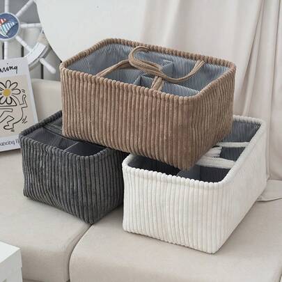 Multi-Functional Cute Handheld Storage Basket, Outdoor Tabletop Compartment Storage Bag, Simple Retro Style Indoor Creative Household Storage Basket