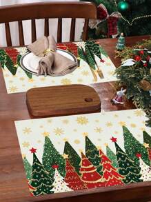 1/2/4 piezas Manteles con tema navideño, diseño de árbol de Navidad vintage, estrella, copo de nieve, manteles de poliéster de 30x45cm, adecuados para la decoración central de la mesa de Navidad, decoración de platos para fiestas navideñas y reuniones familiares