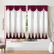 2pcs Elegant Red & White Art Deco Curtains - Durable 100% Polyester Fabric With Decorative Border, Light-Filtering For Living Room, Bedroom, Kitchen, Bathroom Decor (Rod Not Included), Kitchen Window Treatment | Decorative Curtains | Easyinstall Curtains, Curtains For Living Room