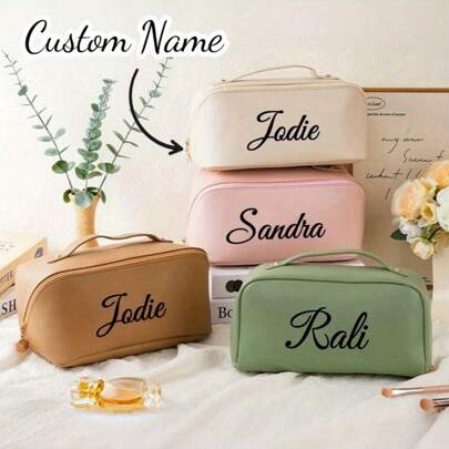 Personalized Pu Name Makeup Bag, Personalized Wedding Bridesmaid Bag, Cosmetics Travel Storage Bag, Bridal Proposal, Birthday Gift