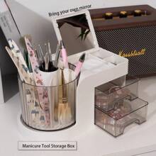 1pc New Multifunctional Rotating Storage Box, Convenient Push-Pull Design Suitable For Nail Tools, Nail Accessories, Stationery Organization