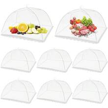 1pc Lace Mesh Food Cover, Extra Large Foldable Fly Cover,Dustproof Pop Up Umbrella Food Tent, Decorative Reusable Collapsible Food Covers For Table, Food Nets, Kitchen Tools Parties, Fruit, Food, BBQ, Picnic (White) - Multicolor - View 2