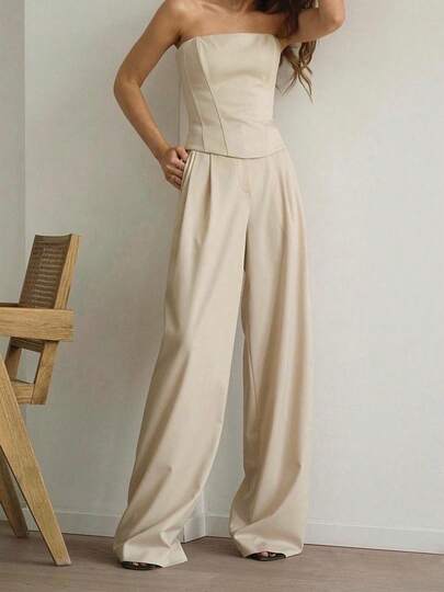 Spring & Summer Fashion Off-Shoulder Casual Loose Straight-Leg Suit Pants Set