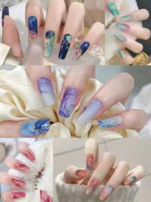 10张大理石纹美甲贴纸套装 - 女士和女孩自粘全包美甲贴纸，一次性全覆盖指甲油贴片，DIY美甲必备美甲用品 - 彩色 - 查看 3