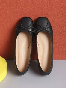 European & American Style Solid Color Bowknot Flat Shoes, Women's Casual Flats For Spring & Autumn