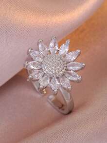 1pc Copper Elegant Rotating Peach Blossom Ring, Unique Design Birthday Gift For Girlfriend - Sunflower - View 2