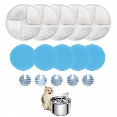 猫饮水器过滤器，猫饮水器过滤器替换件，适用于圆形 2L/67oz 不锈钢宠物饮水器，5 包或 10 包宠物饮水器过滤器替换件