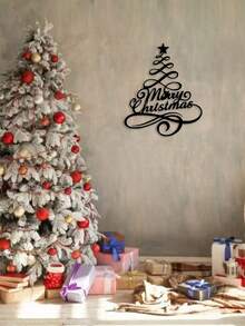 1 Pieza Pintura de pared de arte de hierro con tema navideño - Estilo industrial - Lámina de hierro cortada con tratamiento antioxidante - Perfecto para decoración de sala de estar, dormitorio, escena de fiesta de Navidad, escaparate de tienda - Regalo ideal para Navidad y Año Nuevo - Diseño simple de estrella y árbol de Navidad en blanco y negro, decoración del hogar, decoración de pared, decoración de habitación, decoración de sala de estar