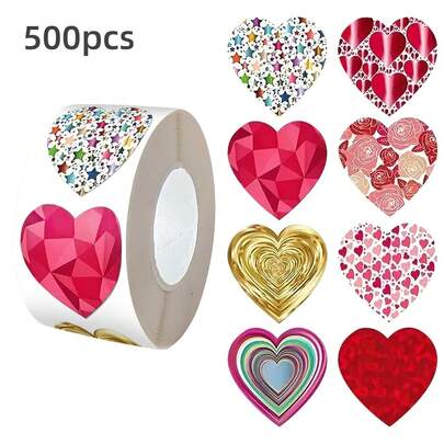 Wholesale In-Stock Valentine's Day Heart-Shaped Stickers In Rolls For Gifts, Weddings, And Commercial Decoration, Non-Drying Adhesive Labels