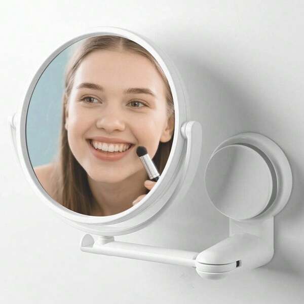 1 pieza Espejo de maquillaje montado en la pared con aumento de 1X/3X, espejo doble cara antivaho con brazo giratorio extensible, espejo de tocador telescópico sin taladro para uso en baño, maquillaje de mujeres, afeitado de hombres, viajes, hotel y decoración del hogar como regalo.