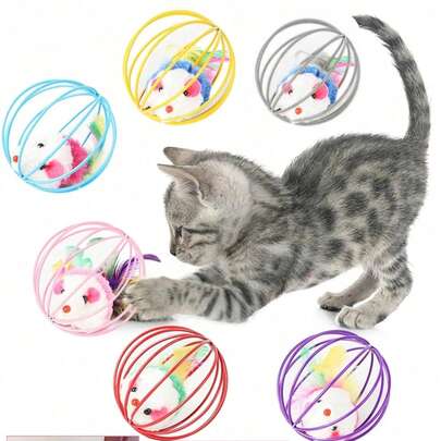 彩色笼中老鼠缓解无聊乐趣和趣味玩具套装 - 用互动滚球和老鼠玩具让您的猫咪保持娱乐