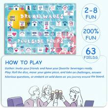 DRUNK WAVES POOLSIDE POURS- Game Night Drinking Party Game – 8 Fun Accessories + 2 Dice For Lively Interaction Ideal For 2-8 Players – Perfect For Bachelor Bashes, Bridal Celebrations & Graduation Gatherings