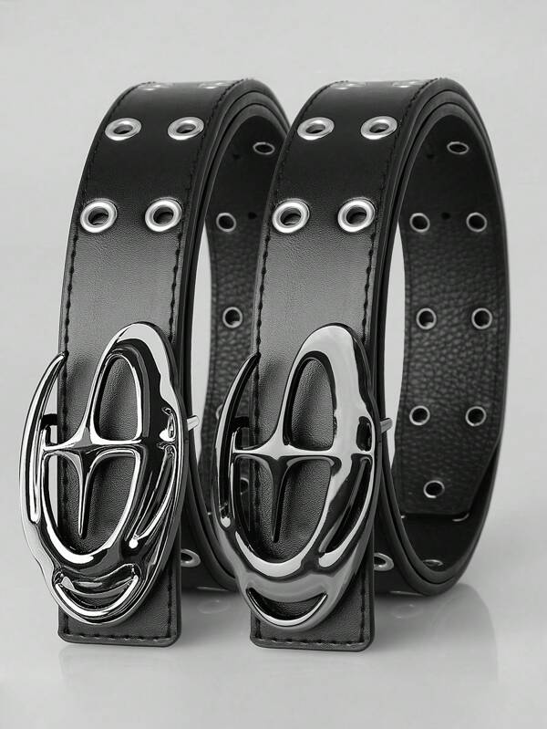 1pc New Men's Black Pu Belt, Unique Star Shaped Alloy Buckle, Fashionable Y2k Hollow Waist Belt, Suitable For Pairing With Jeans, Casual Style, Chic, Punk, Fashionable Joint, , Is A Good Gift