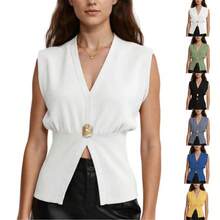 Ommig Womens Vest Tops Button Down V Neck Sleeveless Knit Summer Top For Women - 黃色 - 查看 2