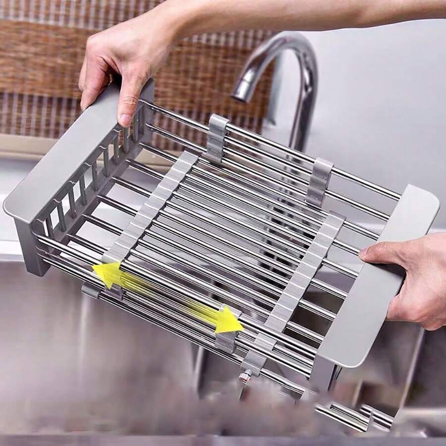 Escurridor de fregadero, escurridor retráctil, escurridor de acero inoxidable, organizador de encimera de cocina para platos, verduras y frutas.