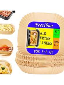 Parchmt Paper For Air Fryer 7.9inch Square Air Fryer Liners Disposable 50PCS Stick Parchmt Paper Sheets For 58QT Airfryer Liners Baking Roasting Microwave YFHL6