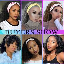 Headband Wig Deep Wave 12 Inch Headband Wig Curly Hair Glueless Hair Wigs Machine Made No Lace Afro Kinky Curly Black Hair Wigs With Headbands Attached Headband Wig For Women - 黑色 - 查看 6