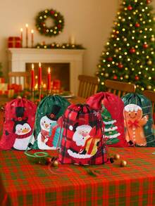 5个装圣诞节抽绳袋，圣诞老人、雪人、圣诞树、姜饼人、企鹅图案抽绳背包袋，圣诞礼物包装袋，圣诞派对装饰，礼品包装用品，圣诞大容量背包收纳袋，圣诞装饰，圣诞家居装饰 - 聖誕卡通 - 查看 3