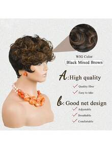 Black Short Pixie Cut Wigs For Black Women Short Wigs For Black Women Pixie Cut Curly Wig With Bangs Black Women Wigs - 黑色棕色 - 查看 6