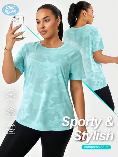 Damen Große Größen Lässig Sport Jacquard Stoff Kurzarm T-Shirt