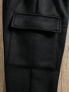 Toddler Letter Print Warm Crew Neck Sweatshirt And Pants Set - Black - View 8