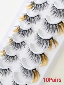 10 Pares de Cílios Postiços Amarelos de Falso Vison Macio em Formato de Olho de Gato A20-1, Alongam os Cílios, Ampliam os Olhos, Adequados para Festivais, Férias, Encontros e Outras Ocasiões