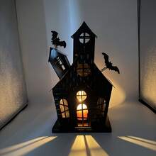 1 PC Gothic Haunted House Candle Holder - Cast Iron Halloween Desk Decor For Indoor/Outdoor Use, Spooky Manor Centerpiece For Eerie Party Ambiance. Perfect Halloween Gift Idea, Durable Haunted Mansion Theme Decoration.No Candles