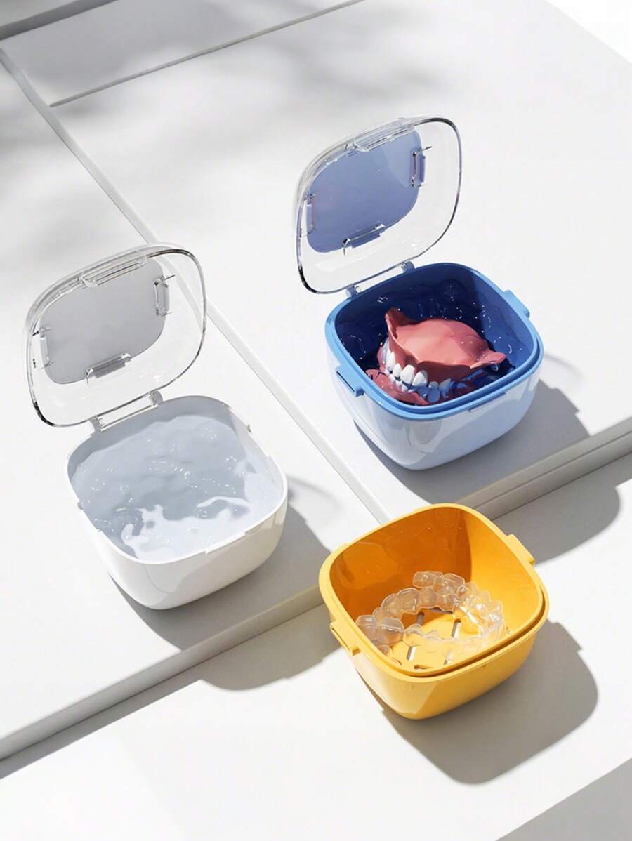 1pc Double-Layer Portable Dental Retainer Box, ABS Sealed Orthodontic Retainer Storage Box, Invisible Retainer Orthodontic Retainer Storage Box, Odorproof, Moisture-Proof, Compact Design, No Battery Required, Suitable For Home And Travel Use, Portable Denture Storage Box, Home Organization Storage Box, Double-Layer Dental Box, Retainer Box, Invisible Retainer Storage Box, Summer Travel Tooth Protection Box