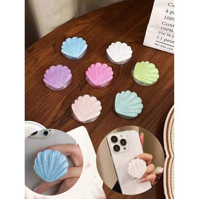 简约纯色闪光外壳手机支架，可折叠伸缩，带指环，可爱女孩手机支架，兼容 、Android 手机，生日、家庭、朋友礼物，推拉式手机握把，手机配件