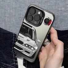 CarIMD Colorful Silver Half-Face Racing Print Style Shockproof Phone Protective Case Compatible With IPhone 11 12 13 14 15 16 Pro Max Series, 7 8 Plus Xr X Xs Max Xs