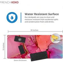 French KOKO Desk, Large Desk Pad Large Mouse Pad Cute Desk Accessories Home Office Essentials XL Desk Desk Pad Keyboard Mouse Desk Pads On Top Of Desks Computer Pink Floral Women Girls - 大理石粉紅色 - 查看 2