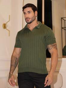 TRICOT DE LUXO Men's Knitted Sweater Shirt, Chic, Lightweight, Textured, High Quality, Autumn And Winter, Valentine's Day - 軍綠色 - 查看 1