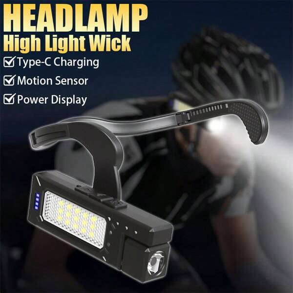 1PC Rechargeable LED Headlamp With Wave Sensor, 7 Modes For Outdoor Camping, Running, Hiking, Fishing - Touch Control, USB Charging, Detachable Headlamp With USB Cable