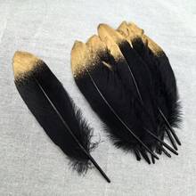 50pcs 1pc Goose Feather Spray Gold 15-20cm/6-8inch Black And Gold Artificial Feathers For DIY Crafts, Wedding And Party Decorations Feather Pens Photo Props, Handmade Imitation Feathers - Mây cát tường - Xem 7