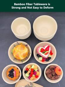 300毫升（10盎司）和500毫升（17盎司）一次性纸碗 - 采用竹纤维制成，防油、防水、耐热！小容量适合盛放零食和酱料，大容量适合盛放热汤和方便面。适合户外野餐、露营聚会、烧烤派对等。