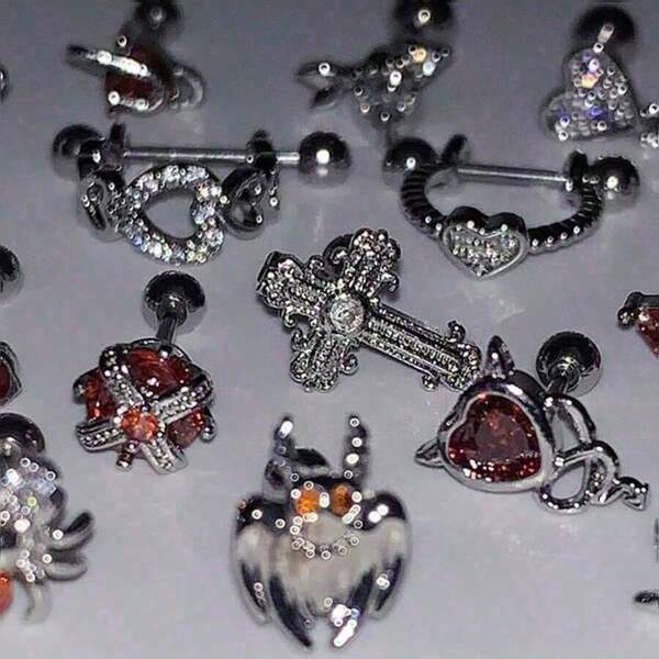 1 Peça Brinco de Cruz com Morcego Demônio Gótico, Estiloso e Moderno para Uso Diário e Festas