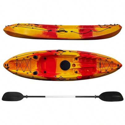 9.5FT Fishing Kayak With Paddles, 113" X 31" Sit On Top Kayak For Adults, Single Kayak With Capacity Of 308LBS, Fishing Boat For Slow-Moving Rivers, Coastal Waters With Light Waves