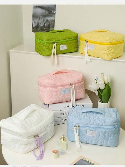 Ins Candy Color Toiletry Bag, Large Capacity Makeup Bag, Cute Girly Storage Pouch, Soft Floral Travel Cosmetic Bag