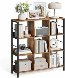 Libreria a 3 Ripiani, Libreria Scaffale a 9 Scomparti, per Soggiorno, Studio, Cucina, Camera da Letto, 30 x 100 x 103,1 cm, Marrone Vintage e Nero - Marrone Vintage e Nero - Visualizzare 6